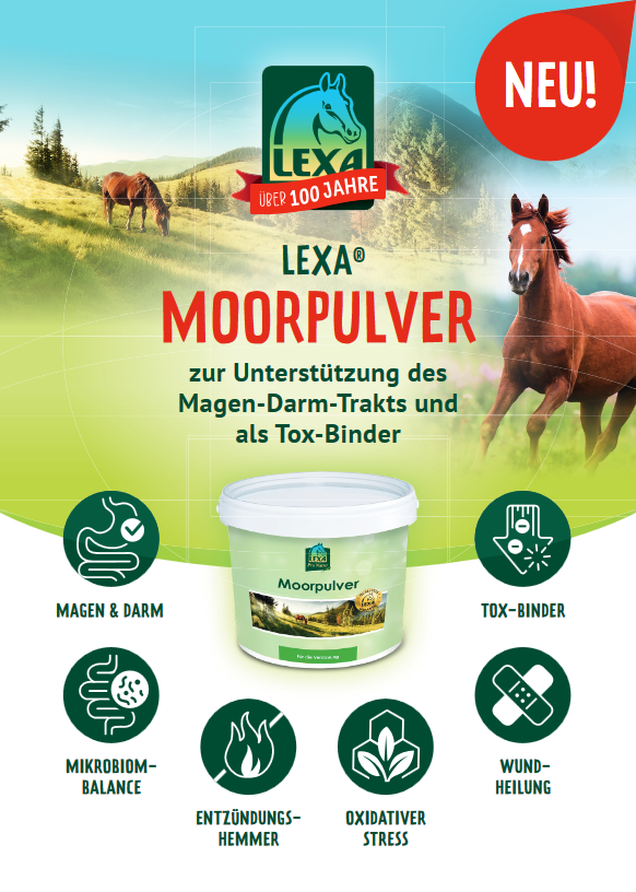 LEXA Moorpulver Produktbeschreibung LEXA Moorpulver zur Unterstützung des Magen-Darm-Trakts, enthält Informationen zu Mikrobiom-Balance und Stressreduktion.