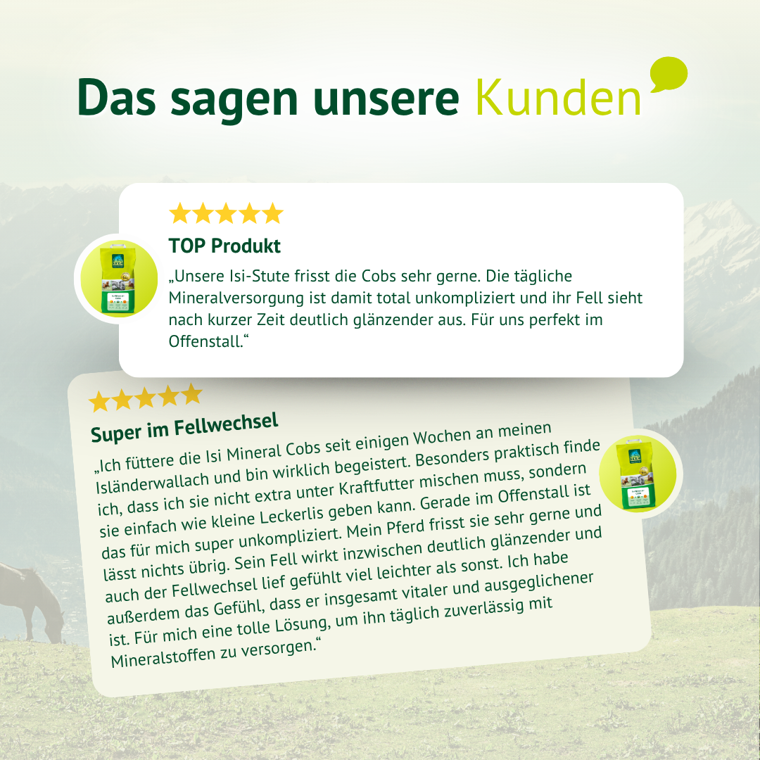Kundenbewertungen zu den LEXA Isi-Mineral-Cobs für robuste Pferde