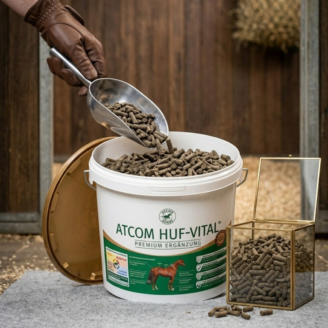 ATCOM HUF-VITAL Pellets – hochwertiges Mineralfutter im Eimer für Pferde, praktisch dosierbar