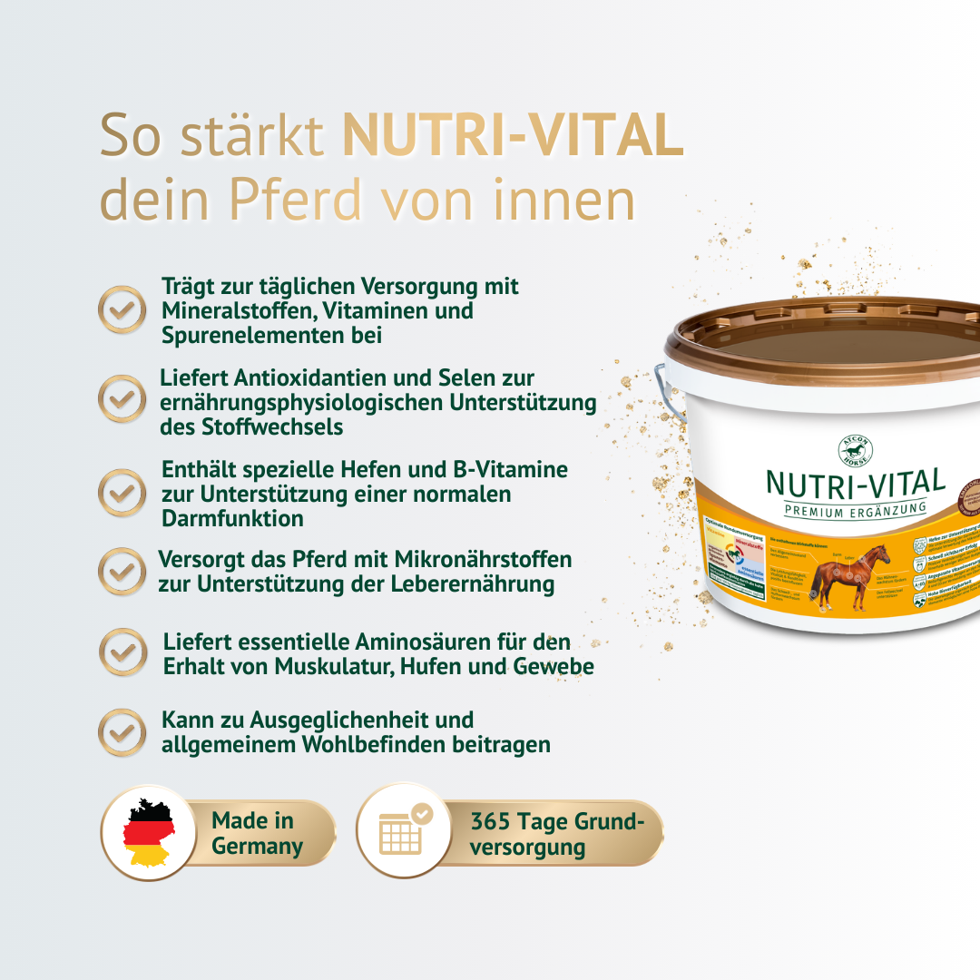 So stärkt NUTRI-VITAL dein Pferd von innen – Mineralstoffe, Vitamine und essenzielle Aminosäuren für Stoffwechsel und Muskulatur