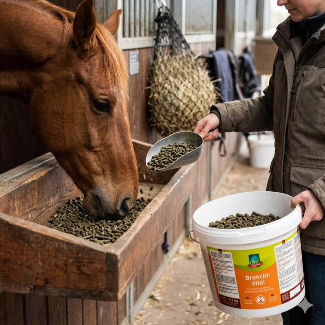 Hochwertiges Pferdefutter mit Kräutern zur Unterstützung von Bronchien und Immunsystem