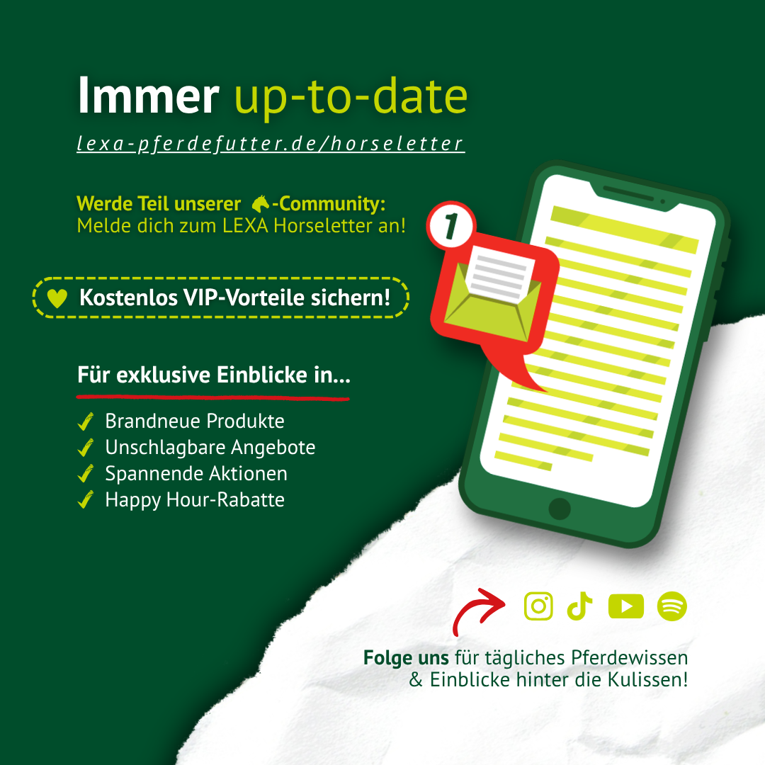 LEXA Newsletter Anmeldung – exklusive Angebote, Aktionen und Pferdewissen direkt aufs Handy